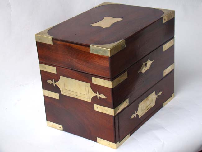 A Magnifiscent Brass Bound Mahogany Apothecary Box circa 1840 now converted into a jewelry or valuables box